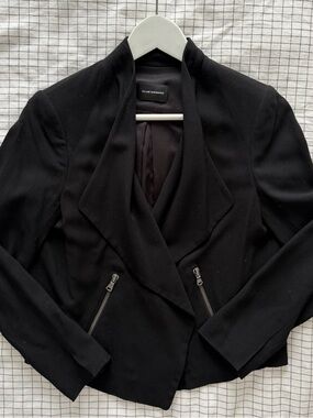 Club Monaco Black Draped Open-Front Blazer with Zip Pockets